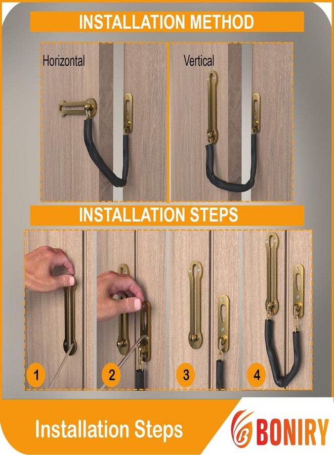 Boniry Door Chain | Lock for Main Door | Premium Heavy Duty Latch | Safety Lock for Kids (Brass) - Image 5